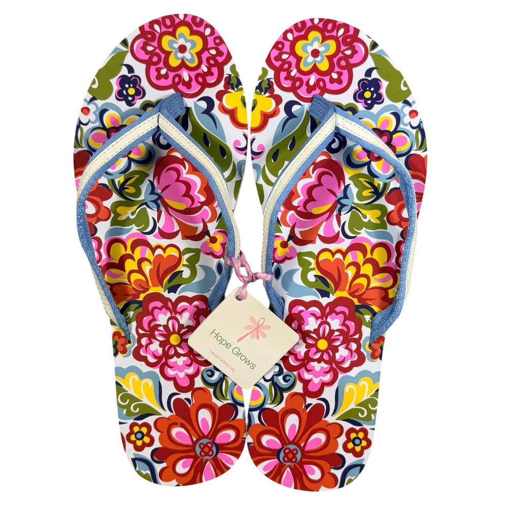 Vera Bradley Hope Grows Floral Flip Flops Sandals Multi Color Boho NWT Size L